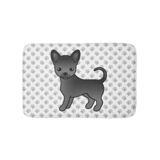 Black Smooth Coat Chihuahua Cartoon Dog &amp; Paws Bath Mat