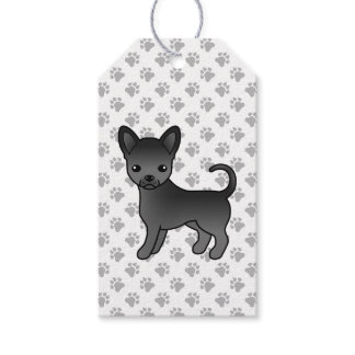 Black Smooth Coat Chihuahua Cartoon Dog &amp; Paws Gift Tags