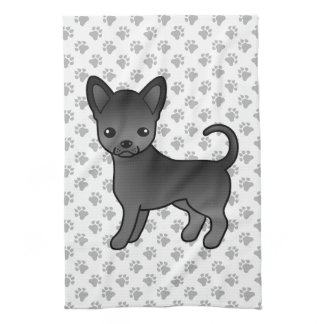 Black Smooth Coat Chihuahua Cartoon Dog &amp; Paws Kitchen Towel