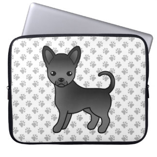 Black Smooth Coat Chihuahua Cartoon Dog &amp; Paws Laptop Sleeve
