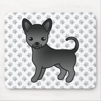 Black Smooth Coat Chihuahua Cartoon Dog &amp; Paws Mouse Pad