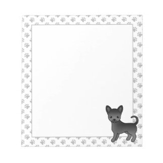 Black Smooth Coat Chihuahua Cartoon Dog &amp; Paws Notepad
