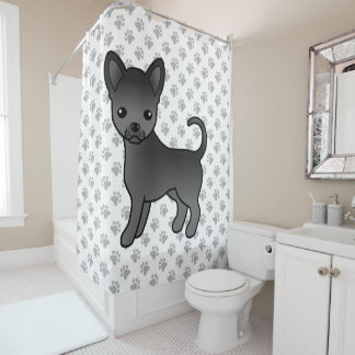Black Smooth Coat Chihuahua Cartoon Dog &amp; Paws Shower Curtain