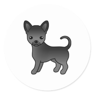 Black Smooth Coat Chihuahua Cute Cartoon Dog Classic Round Sticker