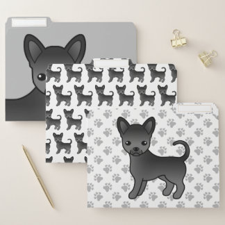 Black Smooth Coat Chihuahua Cute Cartoon Dog File Folder