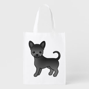 Black Smooth Coat Chihuahua Cute Cartoon Dog Grocery Bag