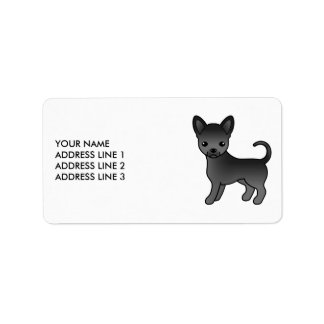 Black Smooth Coat Chihuahua Cute Cartoon Dog Label