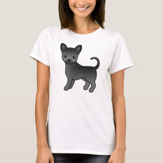 Black Smooth Coat Chihuahua Cute Cartoon Dog T-Shirt