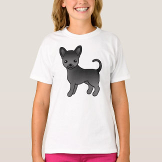 Black Smooth Coat Chihuahua Cute Cartoon Dog T-Shirt