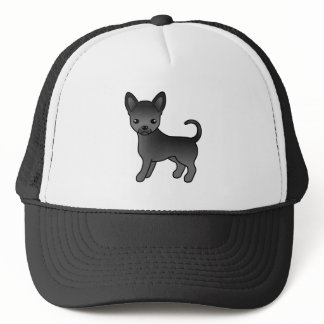 Black Smooth Coat Chihuahua Cute Cartoon Dog Trucker Hat