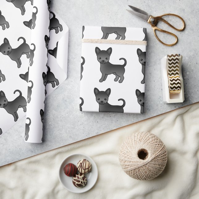 Black Smooth Coat Chihuahua Cute Dog Pattern Wrapping Paper (Crafts)