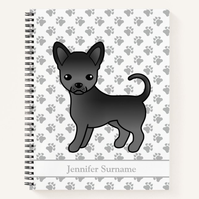 Black Smooth Coat Chihuahua Dog & Custom Text Notebook (Front)