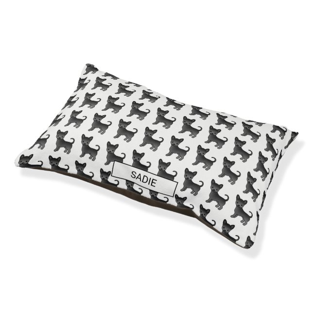 Black Smooth Coat Chihuahua Dog Pattern & Name Pet Bed (Angled)