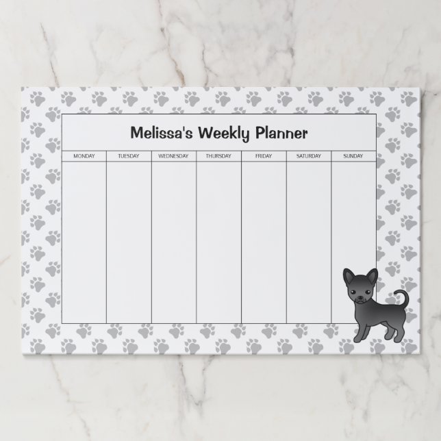 Black Smooth Coat Chihuahua Dog Weekly Planner Paper Pad (Front)
