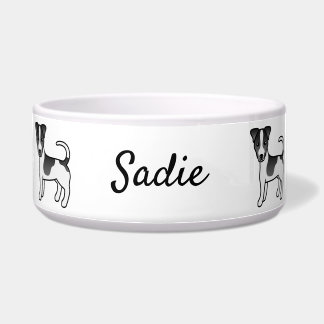 Black Smooth Coat Jack Russell Terrier Dog &amp; Name Bowl