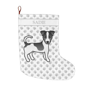 Black Smooth Coat Jack Russell Terrier Dog &amp; Name Large Christmas Stocking
