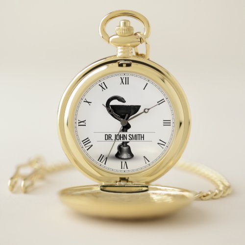 Black Snake Bowl Hygieia Medical White Name Pocket Watch