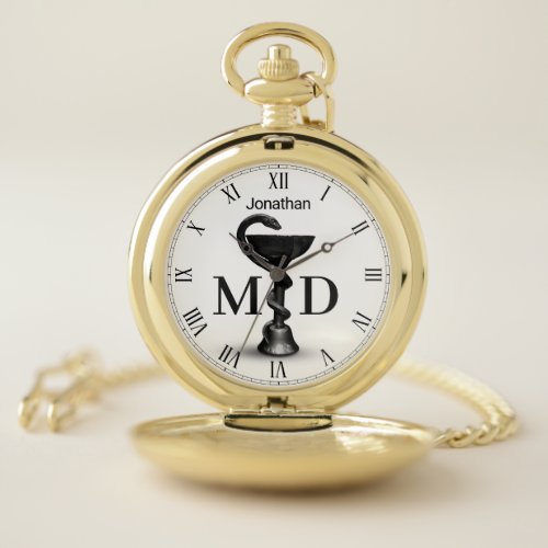 Black Snake Bowl Hygieia White Medical Doctor MD Pocket Watch