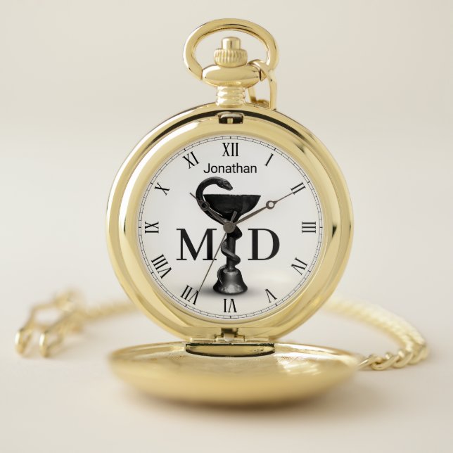 Black Snake Bowl Hygieia White Medical Doctor MD Pocket Watch (Inside)