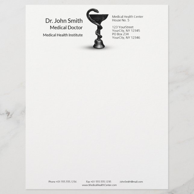 Black Snake Bowl Medical Hygieia White Caduceus Letterhead (Front)