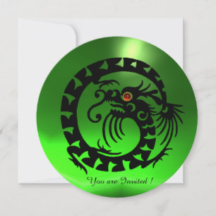 BLACK SNAKE DRAGON EMERALD GREEN GEM STONE INVITATION