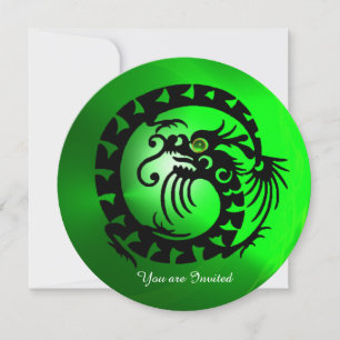 BLACK SNAKE DRAGON EMERALD GREEN GEM STONE INVITATION