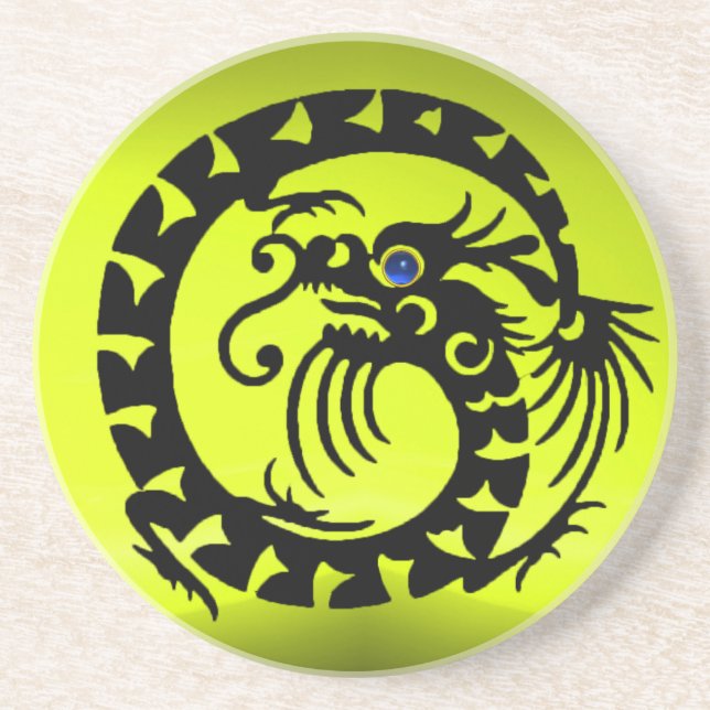 BLACK SNAKE DRAGON IN YELLOW Blue Gemstone Sandstone Coaster (Front)