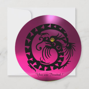 BLACK SNAKE DRAGON PINK FUCHSIA PURPLE GEMSTONE INVITATION