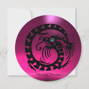 BLACK SNAKE DRAGON PINK FUCHSIA PURPLE GEMSTONE INVITATION