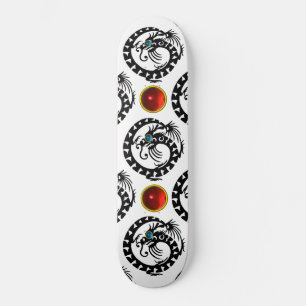 BLACK SNAKE DRAGON ,Red Ruby Gemstones Skateboard Deck