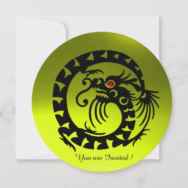 BLACK SNAKE DRAGON YELLOW TOPAZ GEM STONE INVITATION (Front)