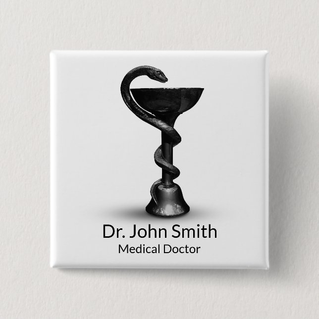 Black Snake Medical Bowl Hygieia White Caduceus Button (Front)