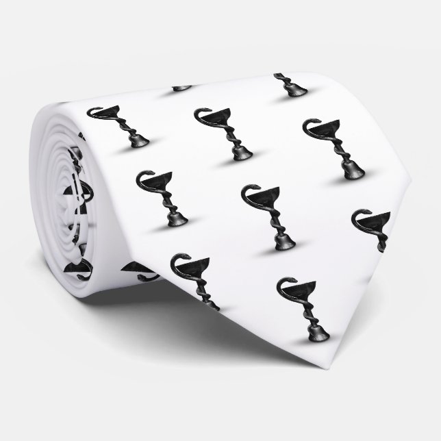 Black Snake Medical Bowl Hygieia White Caduceus Neck Tie (Rolled)