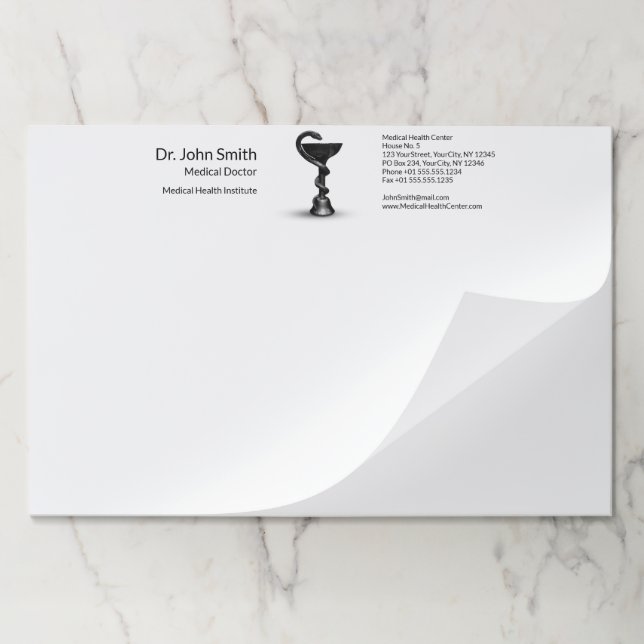 Black Snake Medical Bowl Hygieia White Caduceus Paper Pad (Folded)