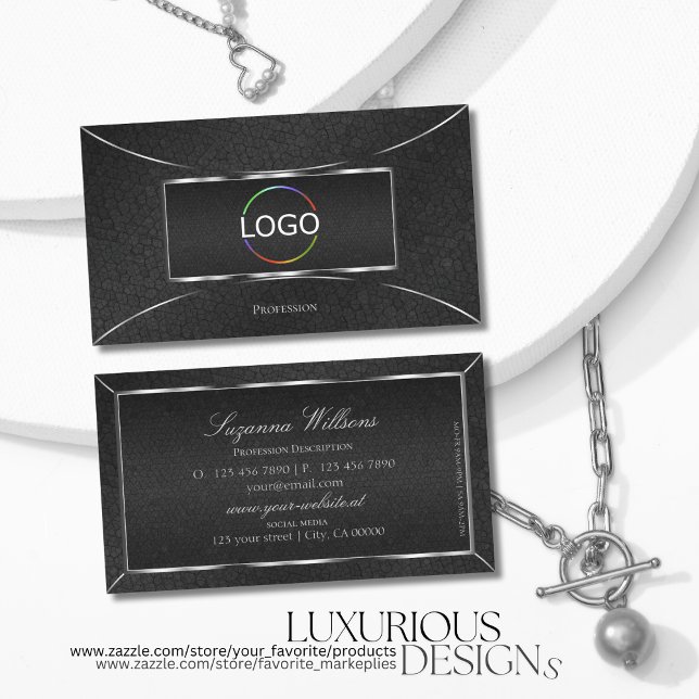 Black Snake Patterns with Silver Decor and Logo Business Card (Creator Uploaded)