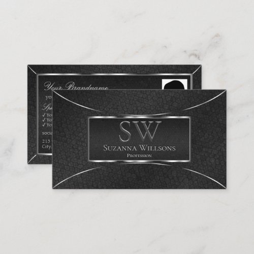 Black Snake Silver Decor with Monogram and Photo Business Card