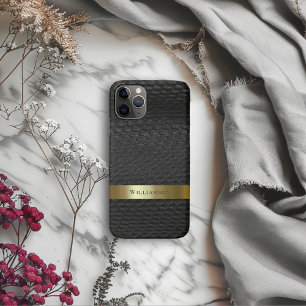 Black Snakeskin Digital Leather Gold Metal iPhone 11 Pro Case