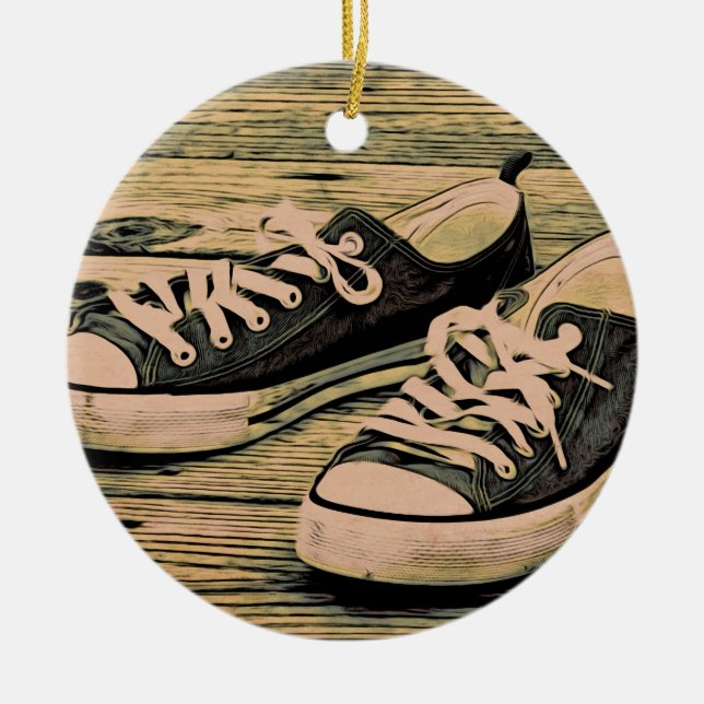 Black sneakers ceramic ornament (Front)