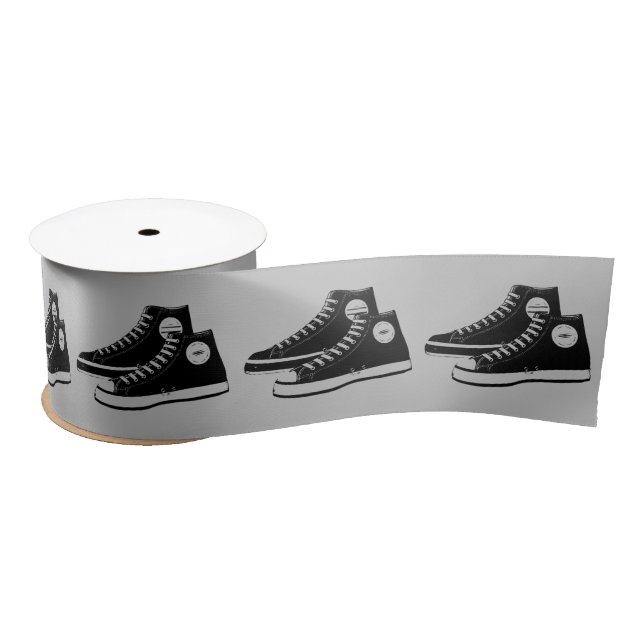 Black Sneakers On Gray Satin Ribbon (Spool)