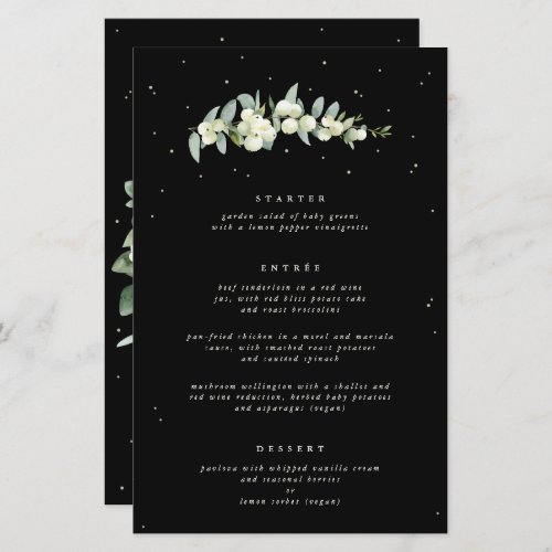 Black Snowberry  Eucalyptus 3 Course Wedding Menu