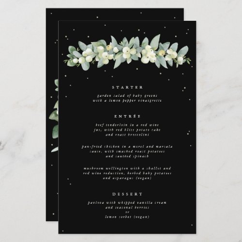 Black Snowberry  Eucalyptus 3 Course Wedding Menu