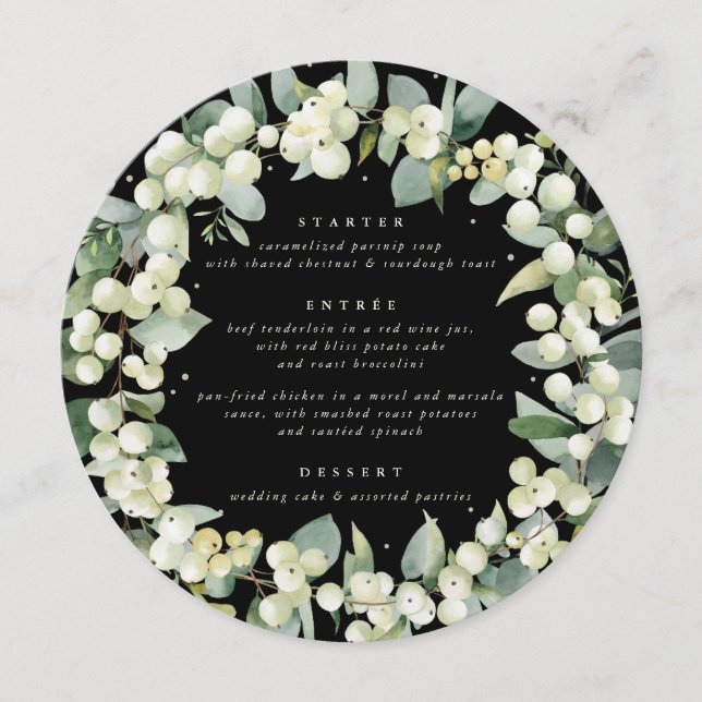 Black Snowberry+Eucalyptus 3 Course Wedding Menu (Front)