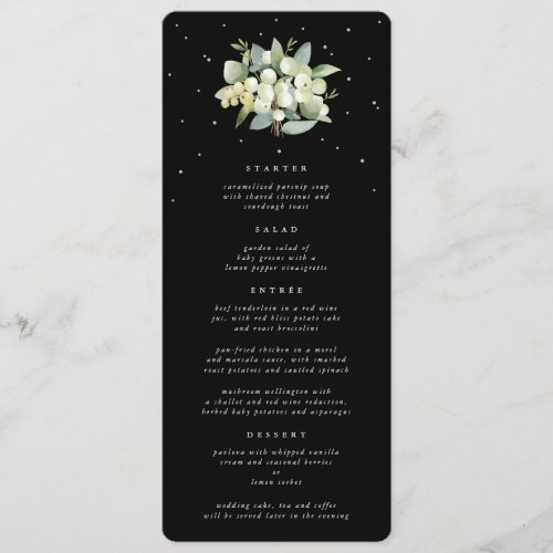 Black SnowberryEucalyptus 4 Course Wedding Flat Menu