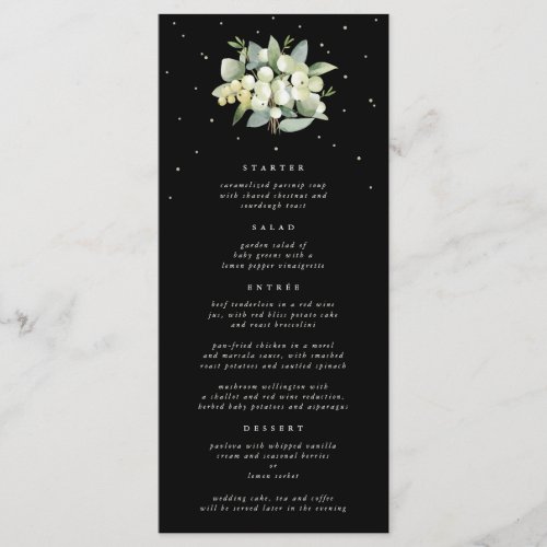 Black SnowberryEucalyptus 4 Course Wedding Flat Menu