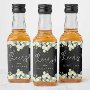 Black Snowberry+Eucalyptus Bachelorette Party Mini Liquor Bottle Label