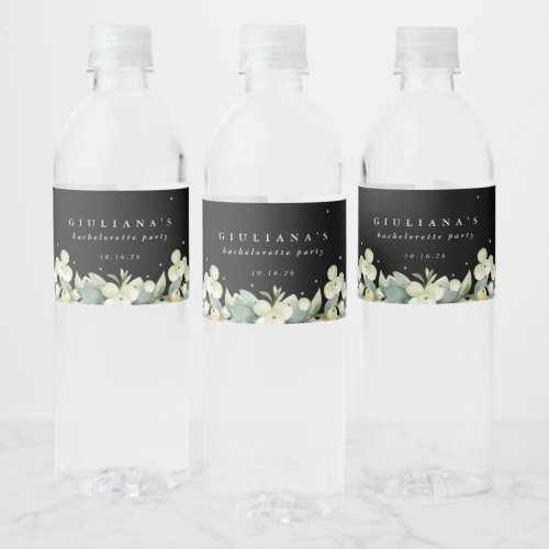 Black SnowberryEucalyptus BacheloretteShower Water Bottle Label
