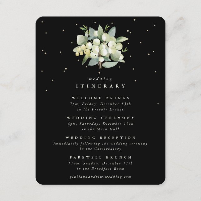 Black Snowberry+Eucalyptus Bouquet Itinerary Enclosure Card (Front)