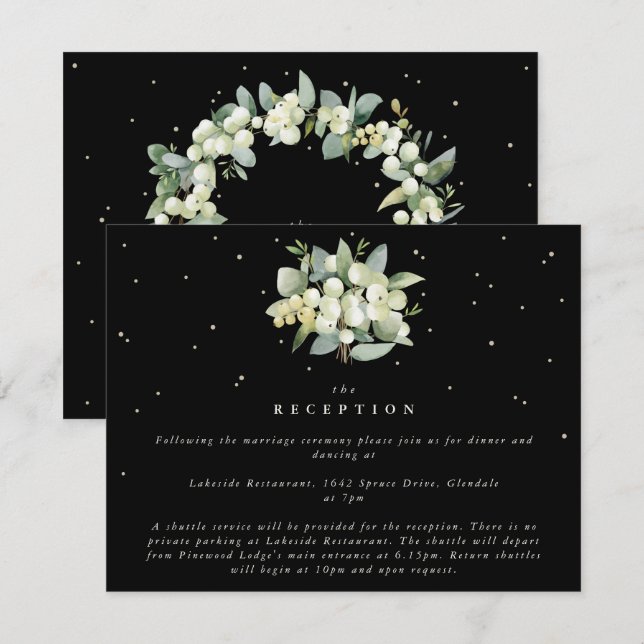 Black Snowberry+Eucalyptus Bouquet Reception Enclosure Card (Front/Back)