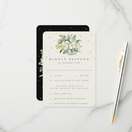 Black SnowberryEucalyptus Bouquet Wedding RSVP Card