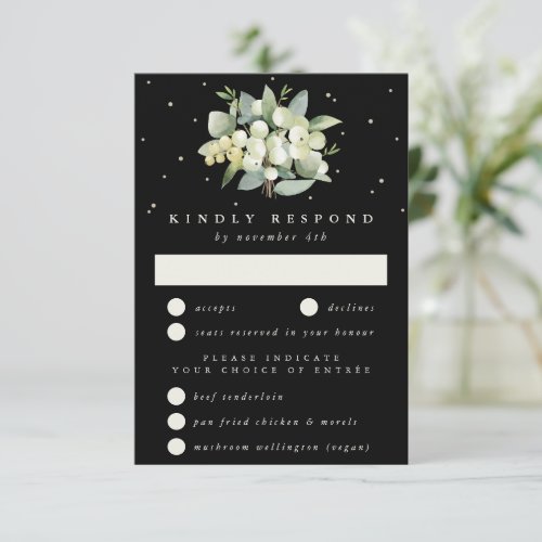 Black SnowberryEucalyptus Bouquet Wedding RSVP Card